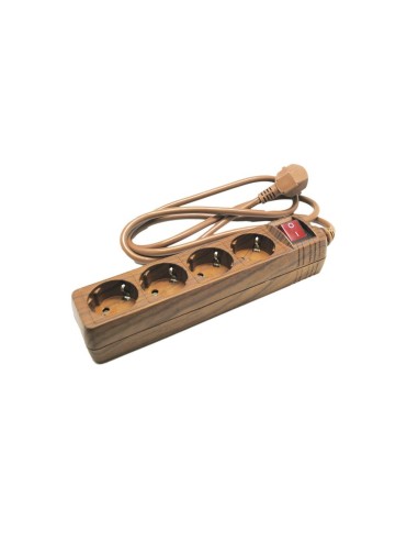F-Line 1001653 base 4 enchufes toma de tierra con interruptor color madera