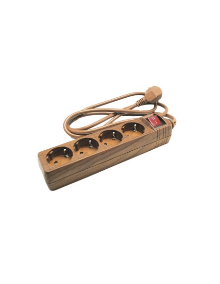 F-Line 1001653 base 4 enchufes toma de tierra con interruptor color madera