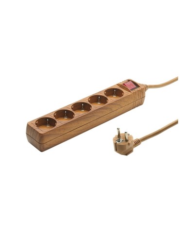 F-Line 1001662 base 5 enchufes toma de tierra con interruptor color madera