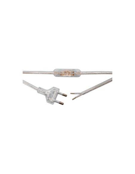 KIT CABLE 2 METROS TRANSPARENTE CON MACHO E INTERRUPTOR