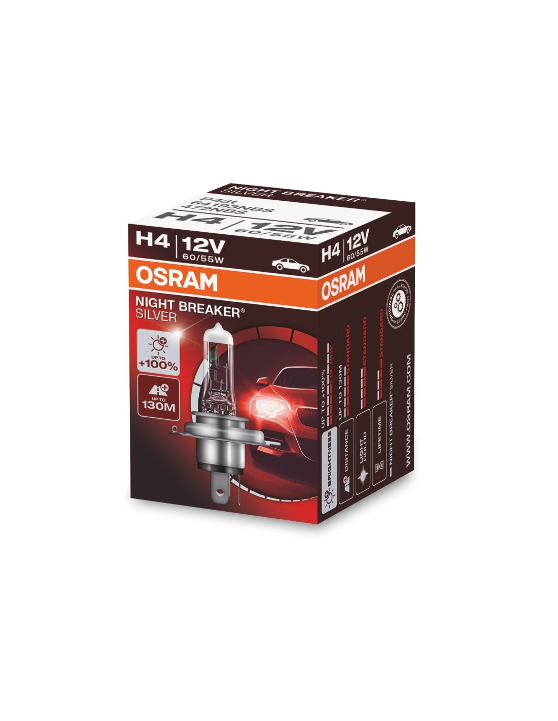 Midas Osram-Night-Breaker-Silver-Headlight-Fog-Spot-Bulb-12v-H4-60/55w-P43t