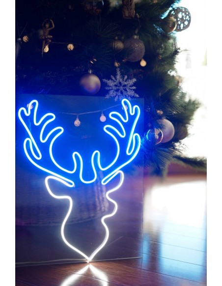 NEON LED CABEZA DE RENO 40 X 50CM BICOLOR AZUL + BLANCO FRIO