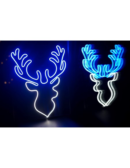 NEON LED CABEZA DE RENO 40 X 50CM BICOLOR AZUL + BLANCO FRIO