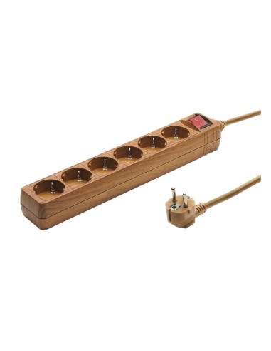 F-Line 1001663 base 6 enchufes toma de tierra color madera