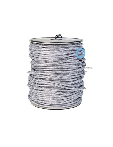 Cable eléctrico 2 X 0,75 forrado en tela lisa decorativa color plata 63