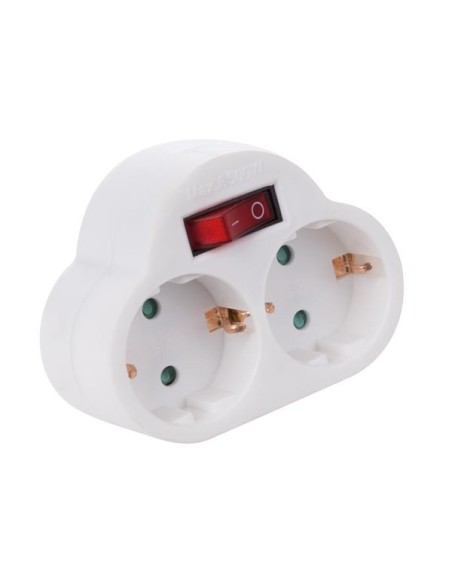 Perel es2Swn-g adaptador 2 tomas con toma de tierra e interruptor