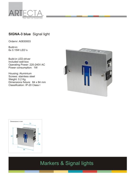 Artecta A0830003 señalización led hombre azul fabricado en aluminio