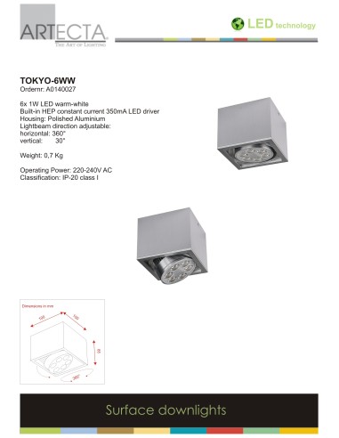 ARTECTA A0140027 TOKIO DOWLIGHT LED SUPERFICIE...