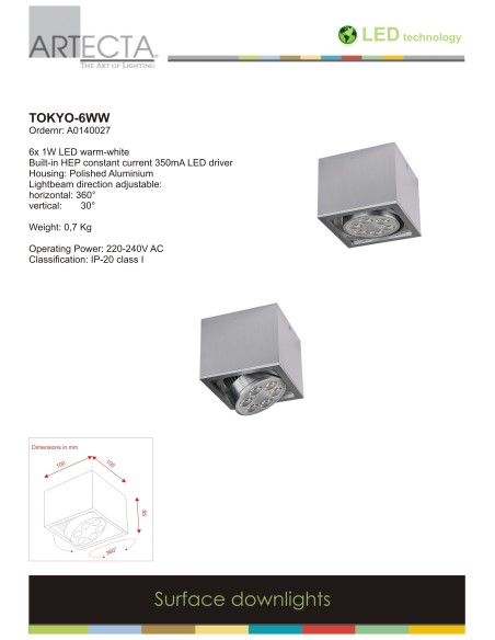 ARTECTA A0140027 TOKIO DOWLIGHT LED SUPERFICIE EN ALUMINIO 6