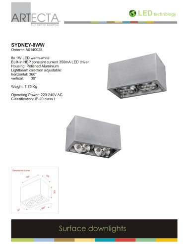 ARTECTA A0140028 SIDNEY DOWLIGHT SUPERFICIE EN...