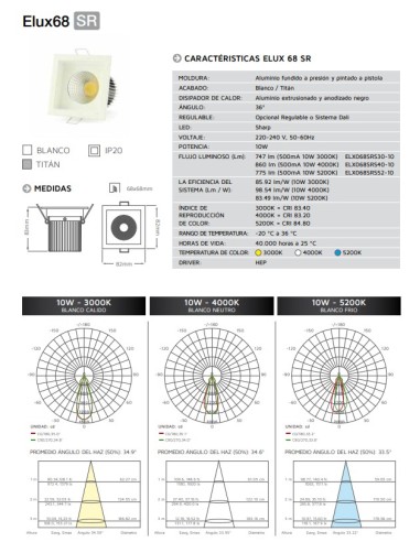 Perox Lighting elx068 foco empotrar led 10w...
