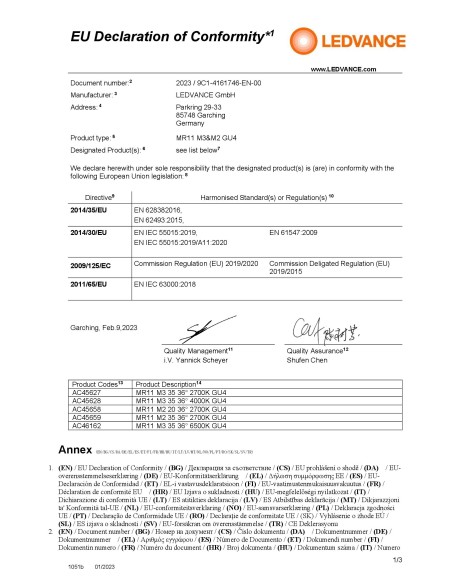 Ledvance spot mr11 35 performance class 12v 4,2w 2700k 36º GU4
