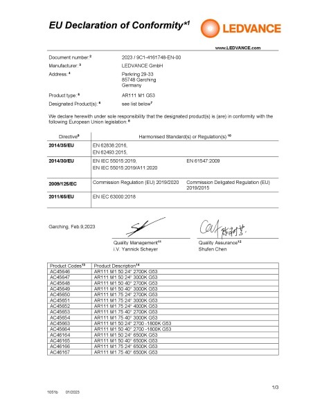 Ledvance ar111 75 dim superior class led regulable 12v 11,7w 24º 4000k G53