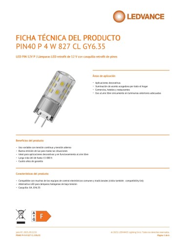 Ledvance Pin40 12v 4w 2700k GY6.35