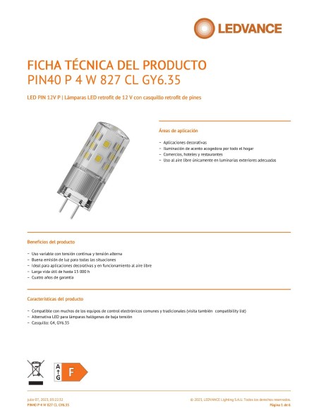 Ledvance Pin40 12v 4w 2700k GY6.35