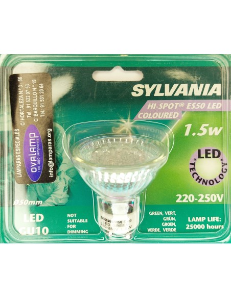 Sylvania Hi-Spot ES50 led color verde 220V 1,5W 15º GU10