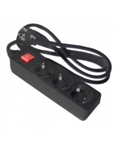 BASE 3 ENCHUFES CON TOMA DE TIERRA COLOR NEGRO CON INTERRUPT