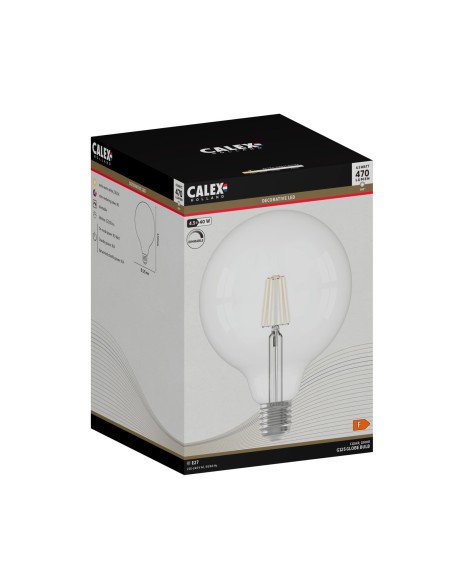 Calex 1101003100 globo led 125mm claro filamento recto regulable 220v 4,5w 2300k E27