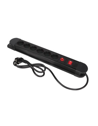 PEREL BASE NEGRA  6 TOMAS CON INTERRUPTOR Y FUSIBLE SOBRETEN