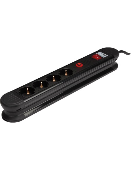 PEREL BASE NEGRA  6 TOMAS CON INTERRUPTOR Y FUSIBLE SOBRETEN