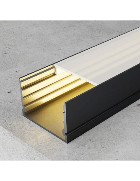 LM3778 perfil aluminio superficie 2 metros color negro con tapa opal