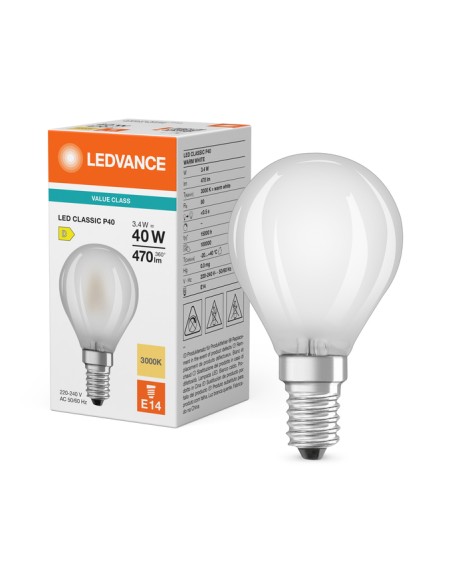 Ledvance classic p40 value class esférica mate 220v 4,2w 3000k E14