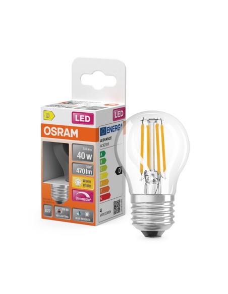 Osram-Ledvance classic p40 dim esféria clara regulable cri90 220v 3,4w 2700k E27
