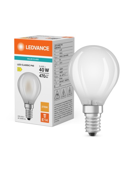 Ledvance classic p40 performance class esférica mate 220v 3,4w 2700k E14