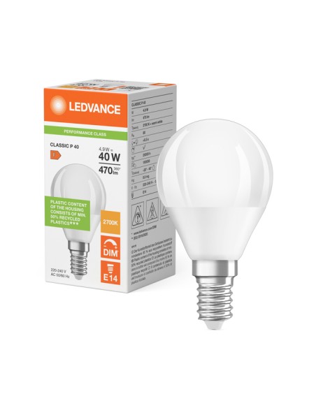 Ledvance classic p40 dim superior class esferica led mate 220v 4,9w 2700k E14