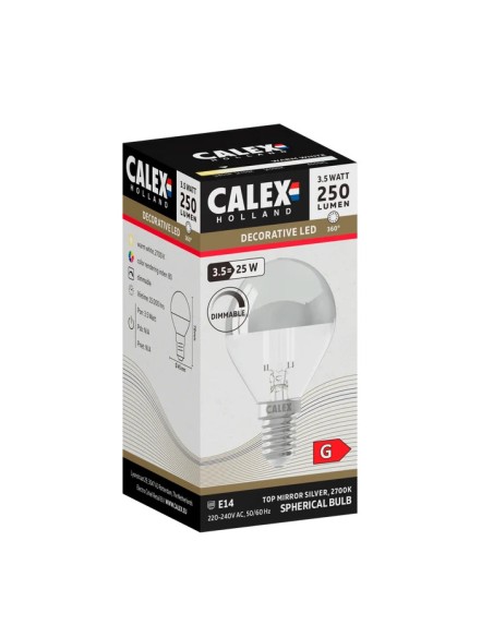 Calex 1101001000 esférica led cúpula plata regulable 230v 3,5w 2700k E14