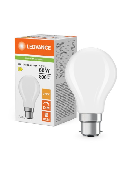 Ledvance classic a60 dim performance class standard mate regulable 220v 5,9w 2700k B22d